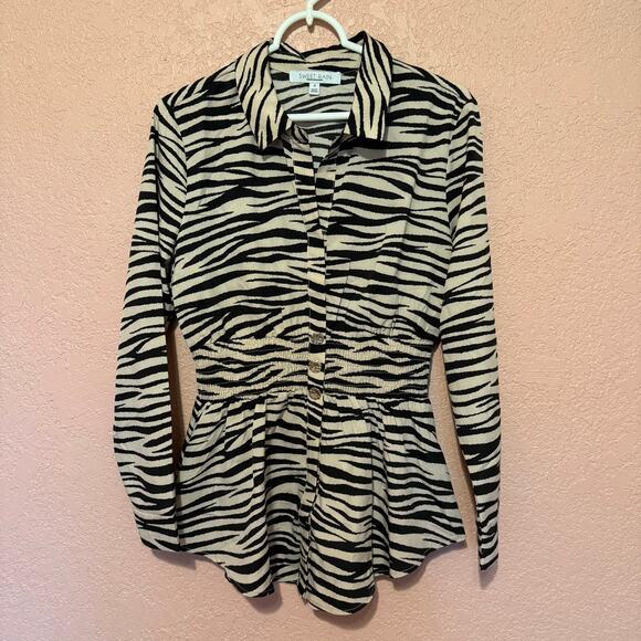 Sweet Rain Womens Small Zebra Design Shirt Top Black White Long Sleeve Blouse - Picture 1 of 5